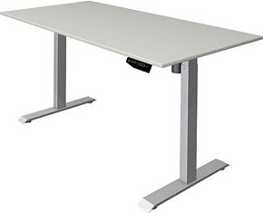 Thumbnail - Kerkmann Move 1 elektrisch höhenverstellbarer Schreibtisch lichtgrau rechteckig, T-Fuß-Gestell silber 160,0 x 80,0 cm