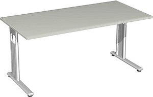geramöbel Flex höhenverstellbarer Schreibtisch lichtgrau rechteckig, C-Fuß-Gestell silber 160,0 x 80,0 cm