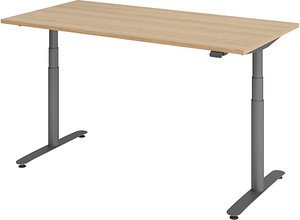 HAMMERBACHER VXDLR16 elektrisch höhenverstellbarer Schreibtisch eiche rechteckig, T-Fuß-Gestell grau 160,0 x 80,0 cm