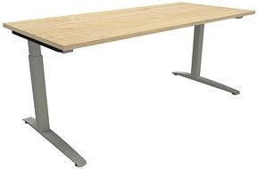 Thumbnail - fm Sidney höhenverstellbarer Schreibtisch königsahorn rechteckig, C-Fuß-Gestell Quadratrohr silber 180,0 x 80,0 cm
