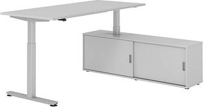 HAMMERBACHER VXMST19SB elektrisch höhenverstellbarer Schreibtisch lichtgrau rechteckig, T-Fuß-Gestell silber 180,0 x 80,...