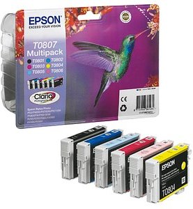 Thumbnail - EPSON T0807 schwarz, cyan, magenta, gelb, light cyan, light magenta Druckerpatronen, 6er-Set