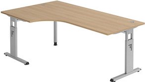 HAMMERBACHER OS 82 höhenverstellbarer Schreibtisch eiche L-Form, C-Fuß-Gestell silber 200,0 x 80,0/120,0 cm