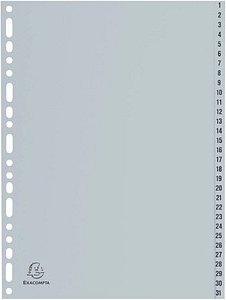 Exacompta Ordnerregister DIN A4 Vollformat 1-31 grau 31-teilig, 1 Satz
