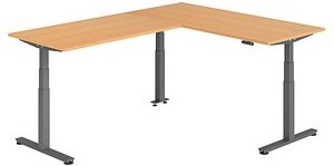 HAMMERBACHER XDSMW1916 elektrisch höhenverstellbarer Schreibtisch buche rechteckig, T-Fuß-Gestell grau 180,0 x 240,0 cm