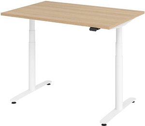 HAMMERBACHER VXDLR12 elektrisch höhenverstellbarer Schreibtisch eiche rechteckig, T-Fuß-Gestell weiß 120,0 x 80,0 cm