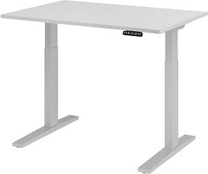 HAMMERBACHER XMKA12 elektrisch höhenverstellbarer Schreibtisch lichtgrau rechteckig, C-Fuß-Gestell silber 120,0 x 80,0 c...