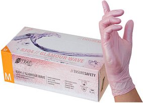 Thumbnail - NITRAS MEDICAL unisex Einmalhandschuhe GLAMOUR WAVE rosa Größe M, 100 St.