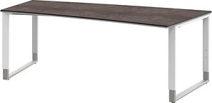 röhr Imperia höhenverstellbarer Schreibtisch quarzit Trapezform, Kufen-Gestell weiß 200,0 x 80,0/100,0 cm