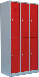LÜLLMANN Spind feuerrot, lichtgrau 520234, 6 Schließfächer 88,5 x 50,0 x 180,0 cm