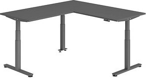 HAMMERBACHER XDSMW1912 elektrisch höhenverstellbarer Schreibtisch grafit rechteckig, T-Fuß-Gestell grau 180,0 x 200,0 cm