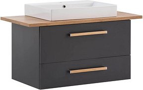 Thumbnail - MÖBELPARTNER Waschbecken mit Unterschrank Duo 702036 anthrazit, eiche landhaus 102,2 x 50,0 x 61,5 cm