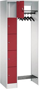 CP Garderobe mit Schließfächern lichtgrau, rubinrot 80700-00 S10007, 5 Schließfächer 74,0 x 48,0 x 195,0 cm