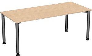 geramöbel Flex höhenverstellbarer Schreibtisch buche, anthrazit rechteckig, 4-Fuß-Gestell grau 180,0 x 80,0 cm