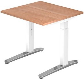HAMMERBACHER VXB08 höhenverstellbarer Schreibtisch nussbaum quadratisch, C-Fuß-Gestell weiß 80,0 x 80,0 cm
