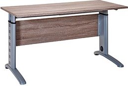 Thumbnail - MÖBELPARTNER Amatis höhenverstellbarer Schreibtisch trüffeleiche rechteckig, C-Fuß-Gestell silber 140,0 x 65,0 cm