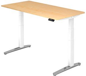 HAMMERBACHER VXBHM16 elektrisch höhenverstellbarer Schreibtisch ahorn rechteckig, C-Fuß-Gestell weiß 160,0 x 80,0 cm