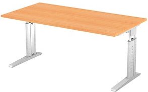 HAMMERBACHER Haziender höhenverstellbarer Schreibtisch buche rechteckig, C-Fuß-Gestell silber 160,0 x 80,0 cm