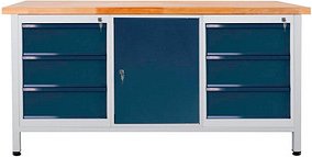 ADB Werkbank lichtgrau, anthrazitgrau 6 Schubladen 170,0 x 60,0 x 84,0 cm