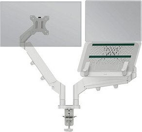LEITZ Laptop-Monitor-Halterung Ergo 65380085 lichtgrau für 1 Monitor und 1 Laptop, Tischklemme