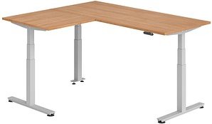 HAMMERBACHER XDSMW1908 elektrisch höhenverstellbarer Schreibtisch nussbaum rechteckig, T-Fuß-Gestell silber 180,0 x 160,...