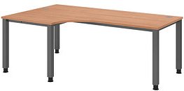 HAMMERBACHER QS82 höhenverstellbarer Schreibtisch nussbaum L-Form, 4-Fuß-Gestell grau 200,0 x 80,0/120,0 cm