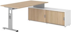 HAMMERBACHER OSE16SB höhenverstellbarer Schreibtisch eiche rechteckig, T-Fuß-Gestell silber 160,0 x 80,0 cm