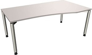 fm fastline höhenverstellbarer Schreibtisch lichtgrau Bogenform, 4-Fuß-Gestell silber 180,0 x 80,0/100,0 cm