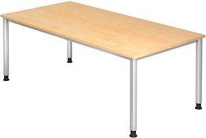 HAMMERBACHER Orbis höhenverstellbarer Schreibtisch ahorn rechteckig, 4-Fuß-Gestell silber 200,0 x 100,0 cm