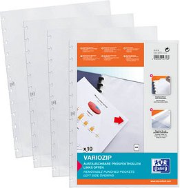 OXFORD Prospekthüllen Vario Zipp DIN A4 glasklar glatt 0,08 mm, 10 St.