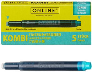 ONLINE® Tintenpatronen für Füller 17176/12 türkis-blau, 5 St.