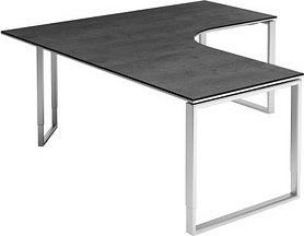 röhr Imperia höhenverstellbarer Schreibtisch quarzit L-Form, Kufen-Gestell silber 180,0 x 80,0/200,0 cm