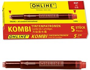 ONLINE® Tintenpatronen für Füller 17307/12 rot, 5 St.