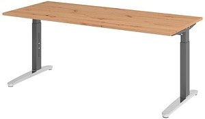 HAMMERBACHER VXB019 höhenverstellbarer Schreibtisch asteiche rechteckig, C-Fuß-Gestell grau 180,0 x 80,0 cm