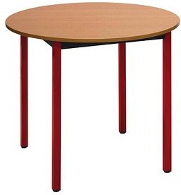 SODEMATUB Mehrzwecktisch buche, rot rund, Vierkantrohr rot, 80,0 x 80,0 x 74,0 cm