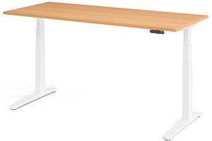 HAMMERBACHER XBHM19 elektrisch höhenverstellbarer Schreibtisch buche rechteckig, C-Fuß-Gestell weiß 180,0 x 80,0 cm