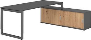 HAMMERBACHER RSE19SB höhenverstellbarer Schreibtisch grafit rechteckig, Kufen-Gestell grau 180,0 x 80,0 cm