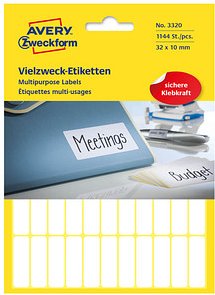 1.144 AVERY Zweckform Etiketten 3320 weiß 32,0 x 10,0 mm