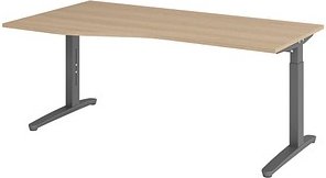 HAMMERBACHER VXB18 höhenverstellbarer Schreibtisch eiche Trapezform, C-Fuß-Gestell grau 180,0 x 80,0/100,0 cm