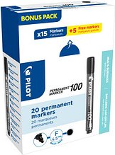 15 + 5 GRATIS: PILOT 100 Permanentmarker schwarz 1,0 mm, 15 St. + GRATIS 5 St.