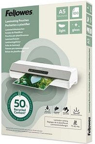 Fellowes Laminierfolien mit 50% recyceltem Anteil glänzend für A5 75-80 micron, 100 St.