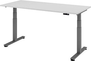 HAMMERBACHER XDSM19 elektrisch höhenverstellbarer Schreibtisch lichtgrau rechteckig, T-Fuß-Gestell grau 180,0 x 80,0 cm