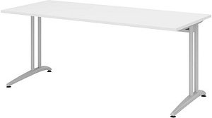 HAMMERBACHER BS19 Schreibtisch weiß rechteckig, C-Fuß-Gestell silber 180,0 x 80,0 cm