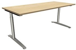 fm fastline höhenverstellbarer Schreibtisch königsahorn rechteckig, C-Fuß-Gestell Rundrohr silber 180,0 x 80,0 cm