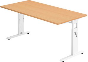 HAMMERBACHER OS 16 höhenverstellbarer Schreibtisch buche rechteckig, C-Fuß-Gestell weiß 160,0 x 80,0 cm
