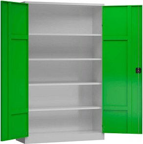 ClassiX Metallschrank X-530385 lichtgrau, gelbgrün 4 Fachböden 120,0 x 60,0 x 194,5 cm, aufgebaut, 1 St.