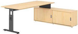 HAMMERBACHER OSE19SB höhenverstellbarer Schreibtisch ahorn rechteckig, T-Fuß-Gestell grau 180,0 x 80,0 cm
