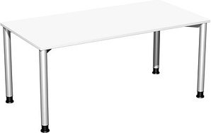 Thumbnail - geramöbel Flex höhenverstellbarer Schreibtisch weiß, silber rechteckig, 4-Fuß-Gestell silber 160,0 x 80,0 cm