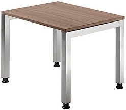 HAMMERBACHER Prokura höhenverstellbarer Schreibtisch nussbaum rechteckig, 4-Fuß-Gestell silber 80,0 x 80,0 cm