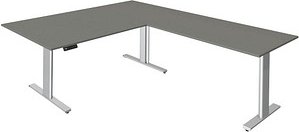 Kerkmann Move 3 tube elektrisch höhenverstellbarer Schreibtisch grafit L-Form, T-Fuß-Gestell silber 200,0 x 100,0 cm